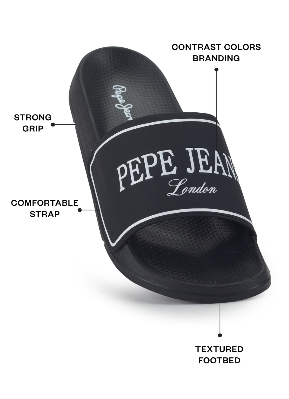 Men Black Logo Print Anti Skid Sliders, , large image number 1