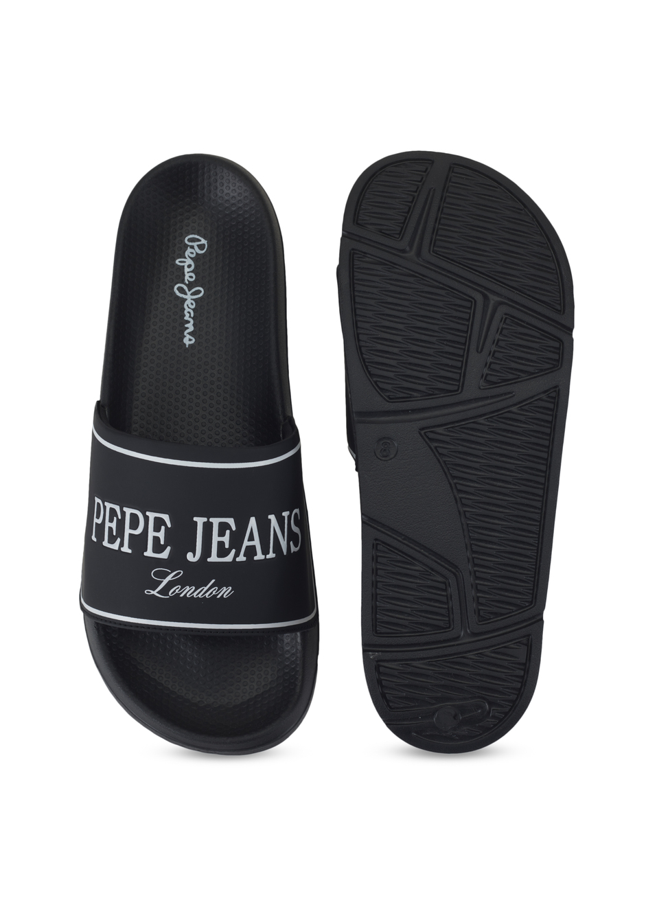 Men Black Logo Print Anti Skid Sliders, , large image number 4