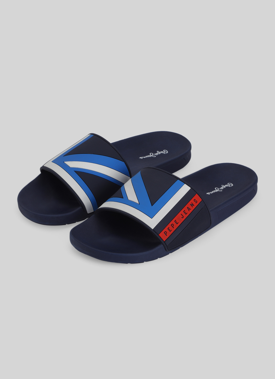 Navy Lightweight Graphic Print Beach Slides, , large image number 1
