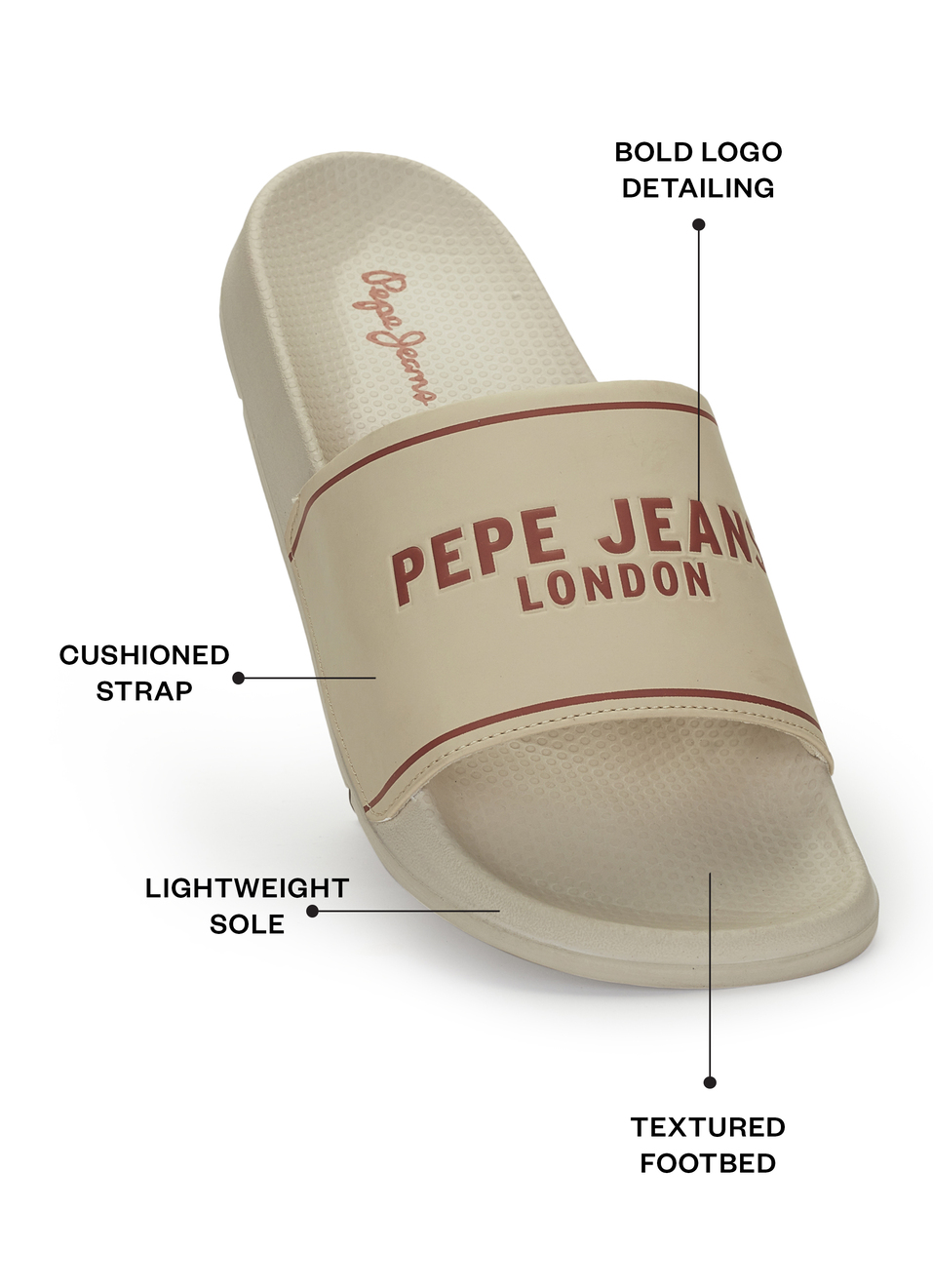 Men Beige Logo Print Anti Skid Sliders, , large image number 1