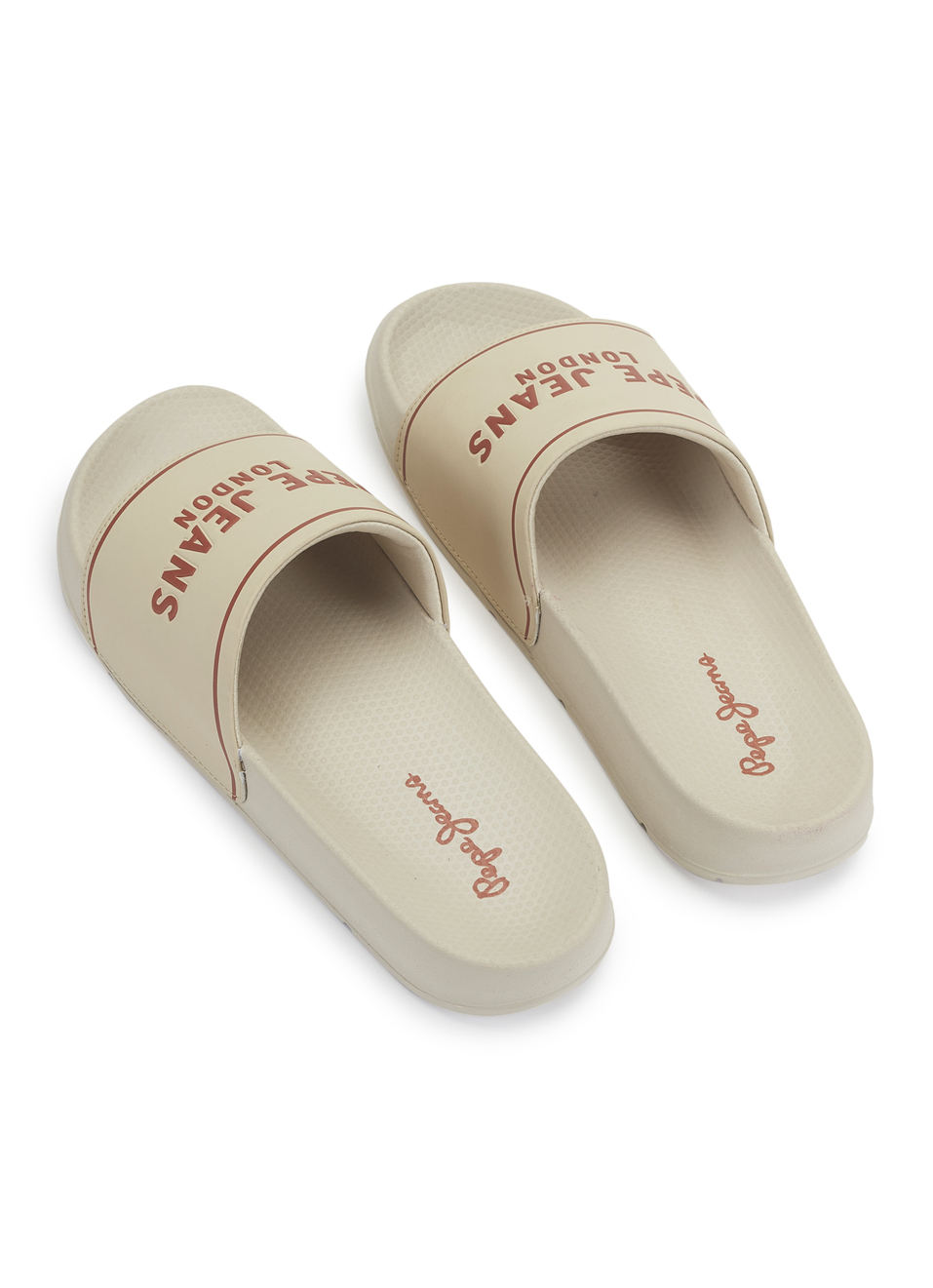 Men Beige Logo Print Anti Skid Sliders, , large image number 3