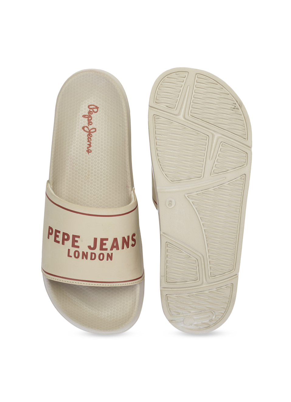 Men Beige Logo Print Anti Skid Sliders, , large image number 4