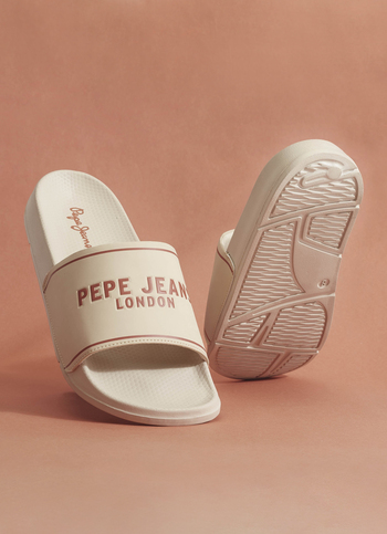 Men Beige Logo Print Anti Skid Sliders