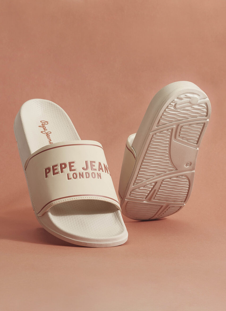 Men Beige Logo Print Anti Skid Sliders, , large image number 0