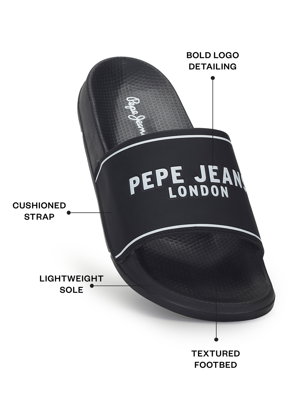 Men Black Logo Print Anti Skid Sliders, , large image number 1