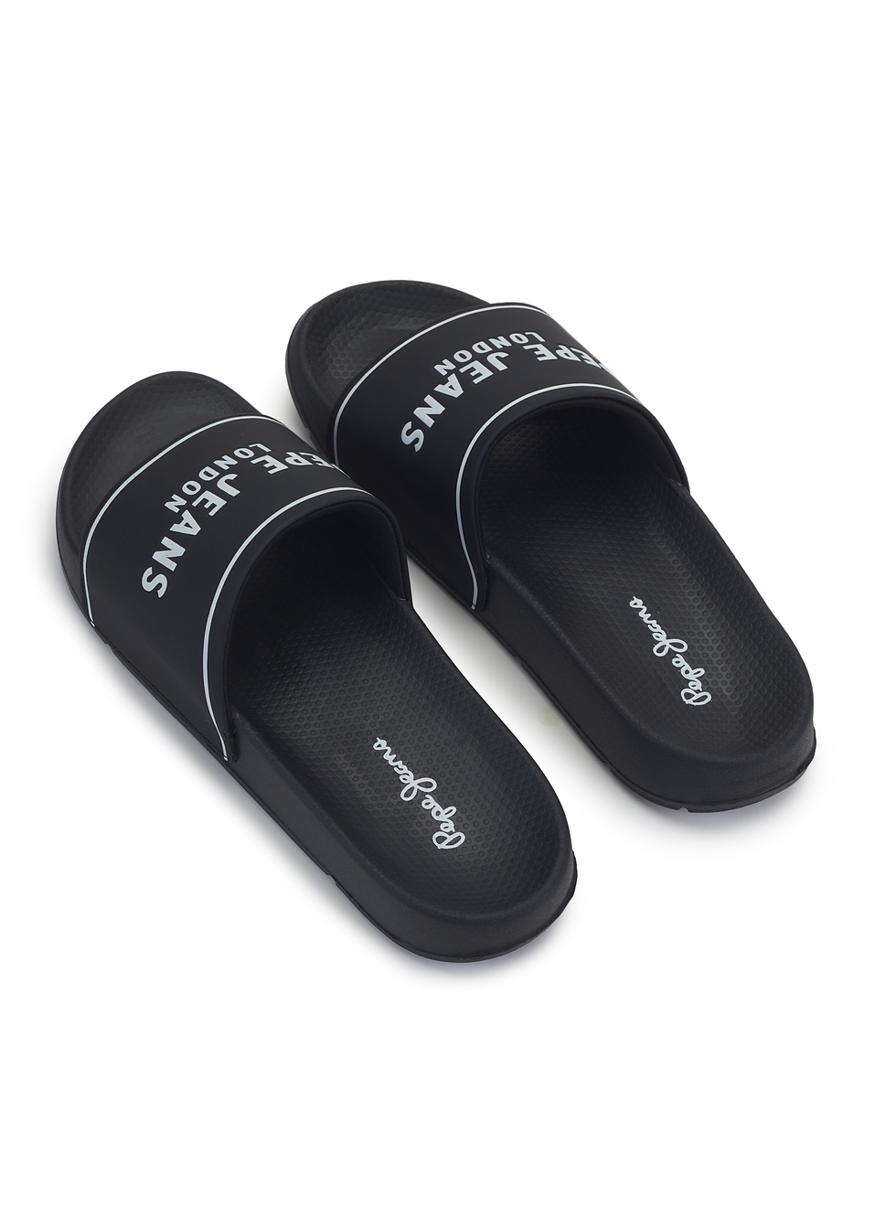 Men Black Logo Print Anti Skid Sliders, , large image number 3