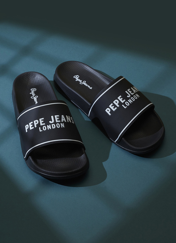 Men Black Logo Print Anti Skid Sliders