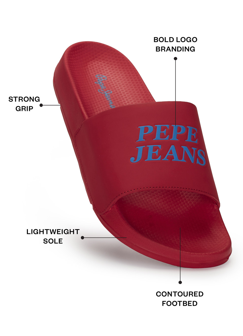 Men Red Logo Print Anti Skid Sliders, , large image number 1