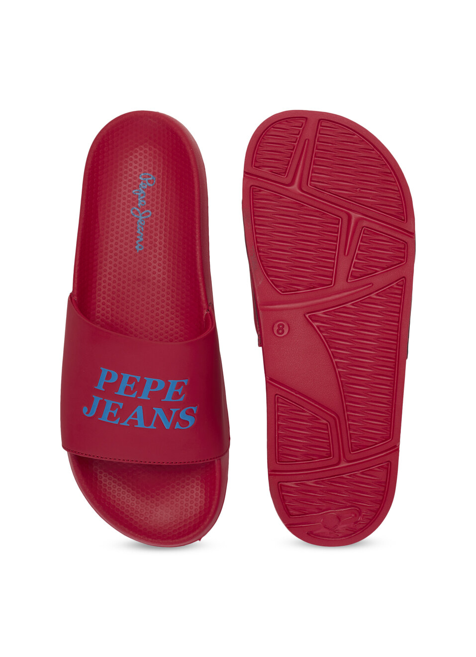 Men Red Logo Print Anti Skid Sliders, , large image number 4