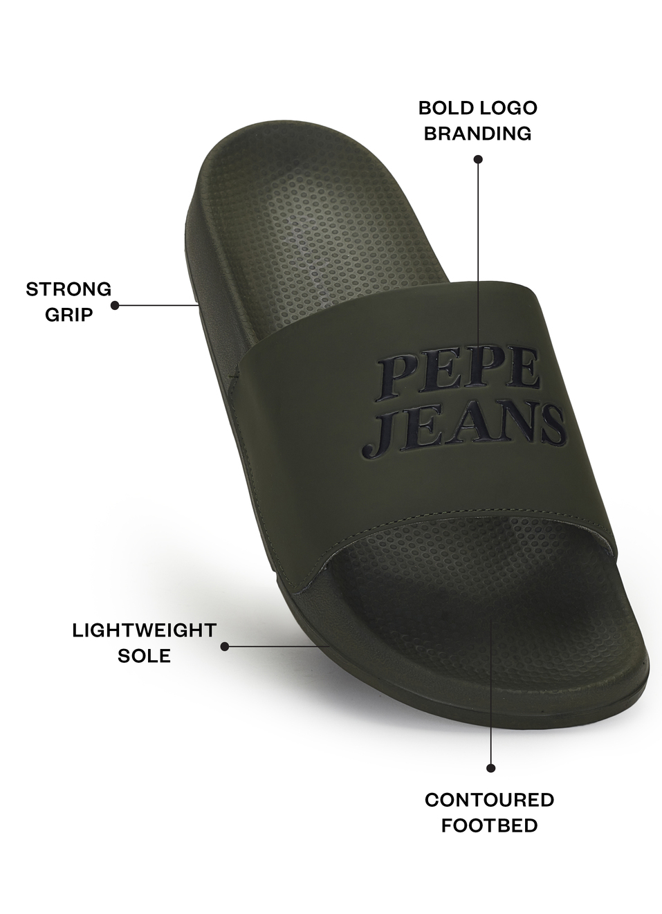 Men Olive Green Logo Print Anti Skid Sliders, , large image number 1