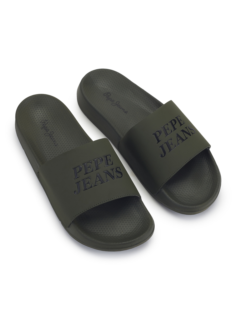 Men Olive Green Logo Print Anti Skid Sliders, , large image number 2