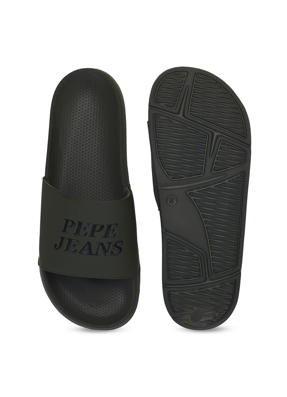 Men Olive Green Logo Print Anti Skid Sliders, , large image number 4