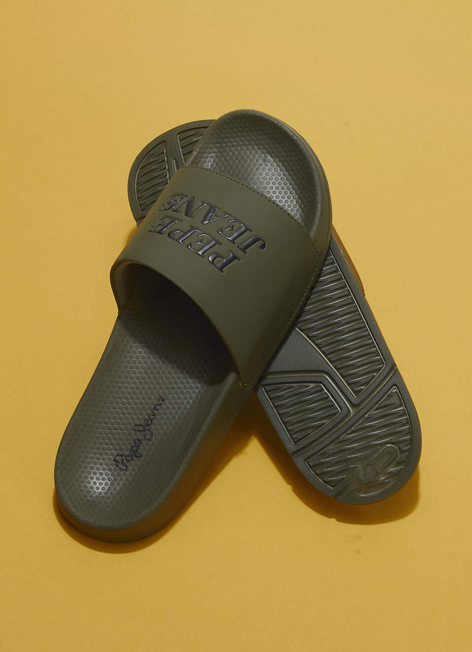 Men Olive Green Logo Print Anti Skid Sliders, , large image number 0
