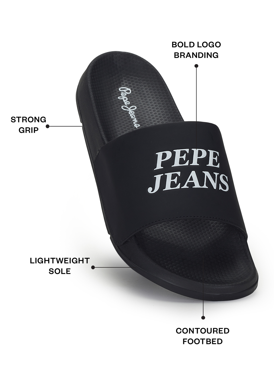 Men Black Logo Print Anti Skid Sliders, , large image number 1