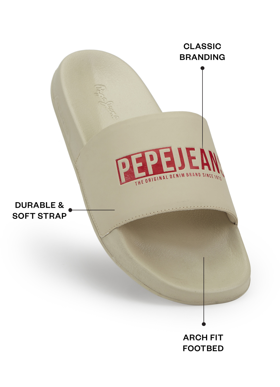 Men Beige Logo Printed Arch Fit With Anti-skid Beach Slides, , large image number 1