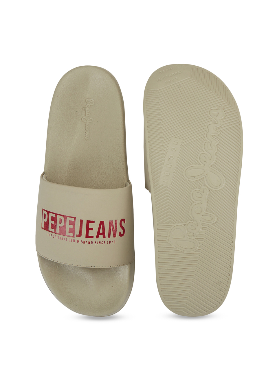 Men Beige Logo Printed Arch Fit With Anti-skid Beach Slides, , large image number 4
