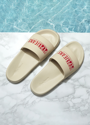Men Beige Logo Printed Arch Fit With Anti-skid Beach Slides