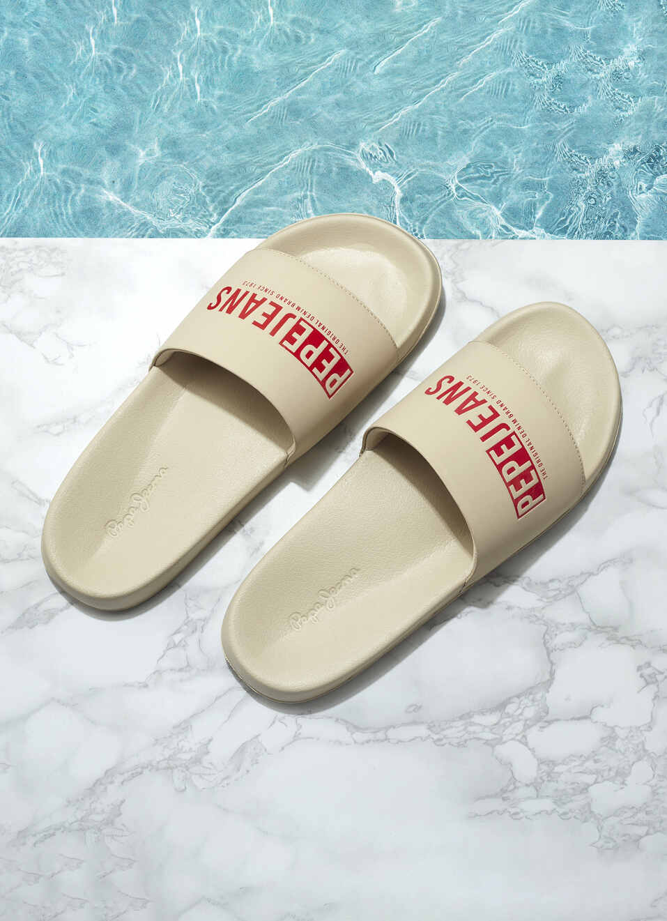 Men Beige Logo Printed Arch Fit With Anti-skid Beach Slides, , large image number 0