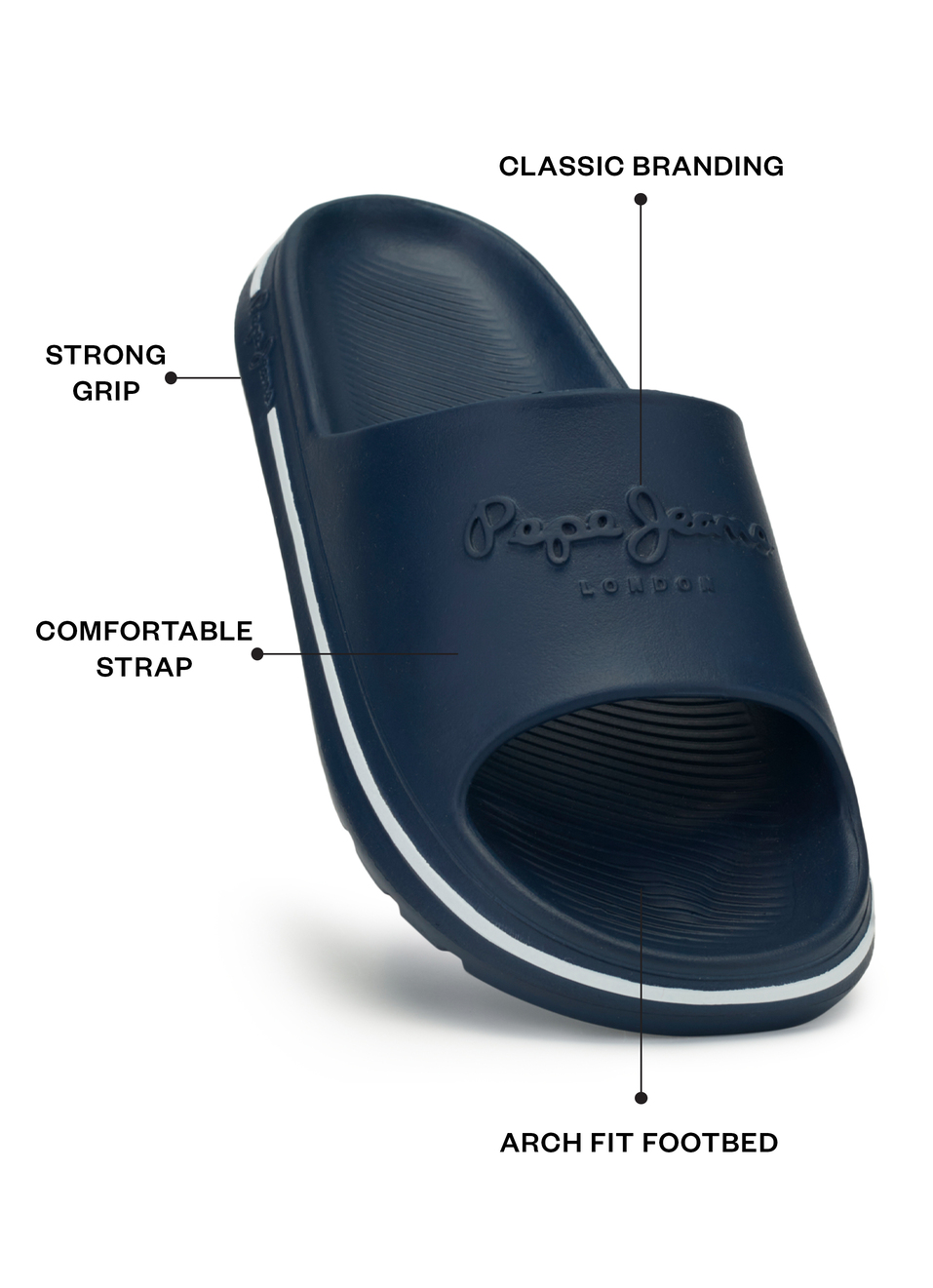 Men Navy Classic Logo Lightweight Slides, , large image number 1