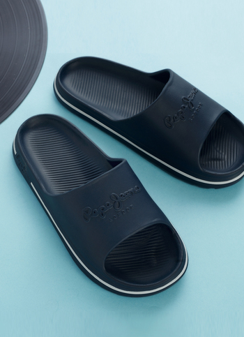 Men Navy Classic Logo Lightweight Slides