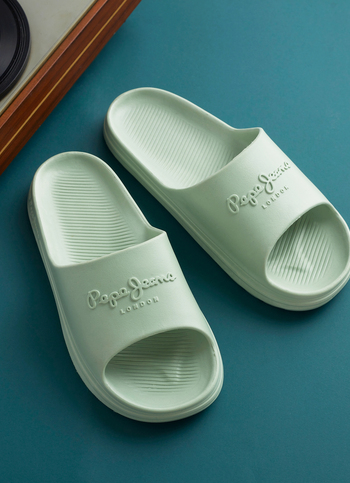 Men Pistachio Green Classic Logo Lightweight Slides