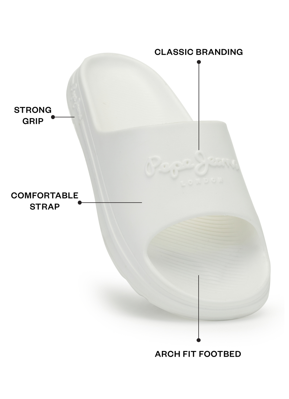 Men White Classic Logo Lightweight Slides, , large image number 1