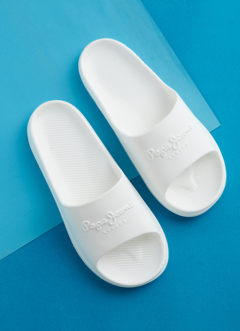 Men White Classic Logo Lightweight Slides