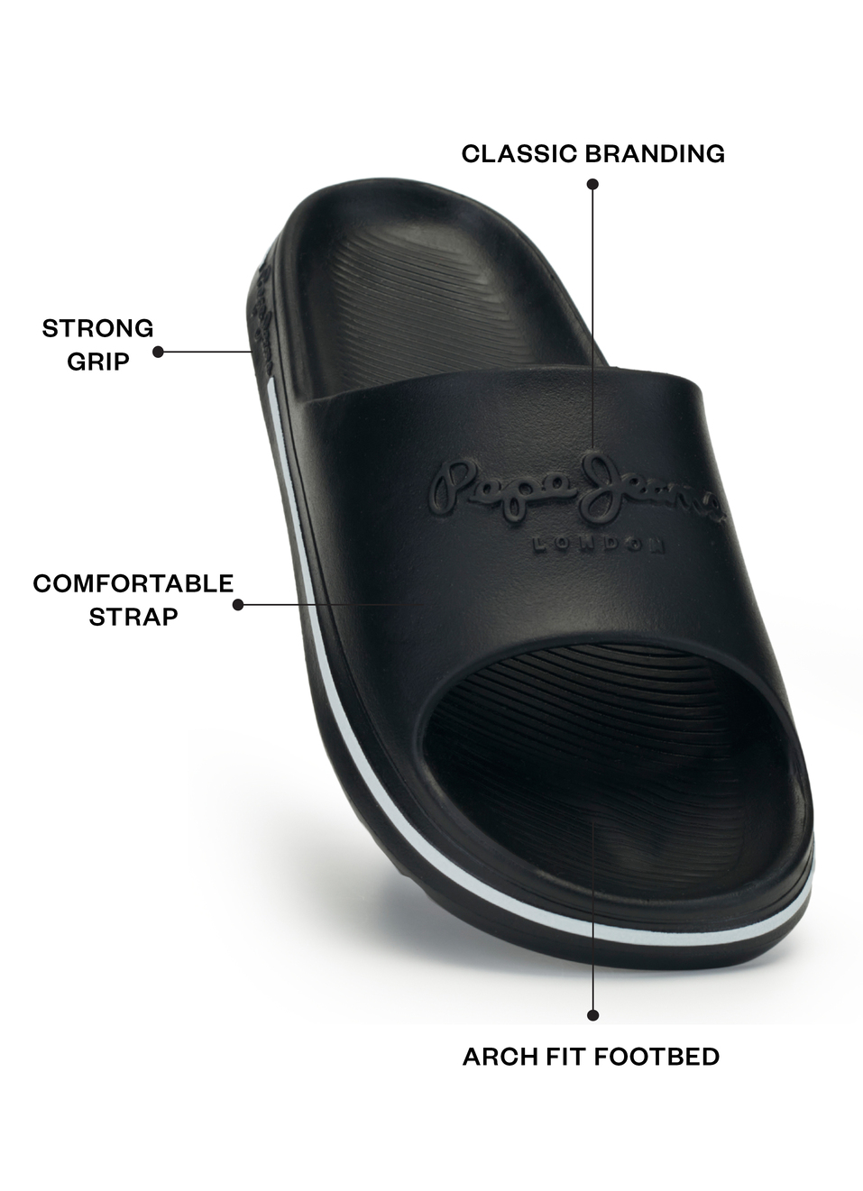 Men Black Classic Logo Lightweight Slides, , large image number 1