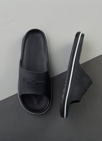 Men Black Classic Logo Lightweight Slides