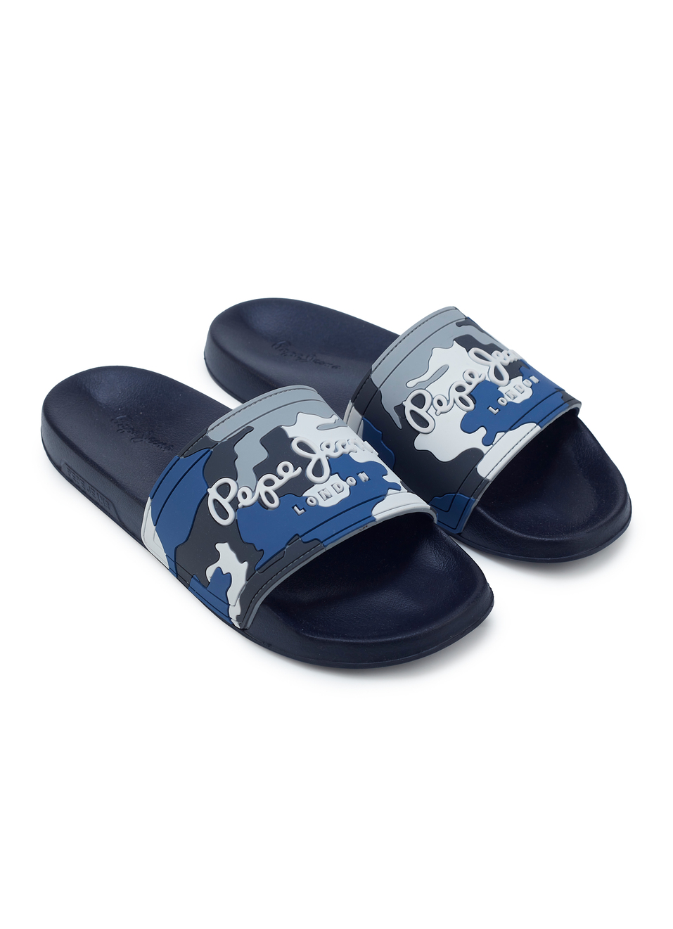 Men Blue Camouflage Slip On Slides, , large image number 1