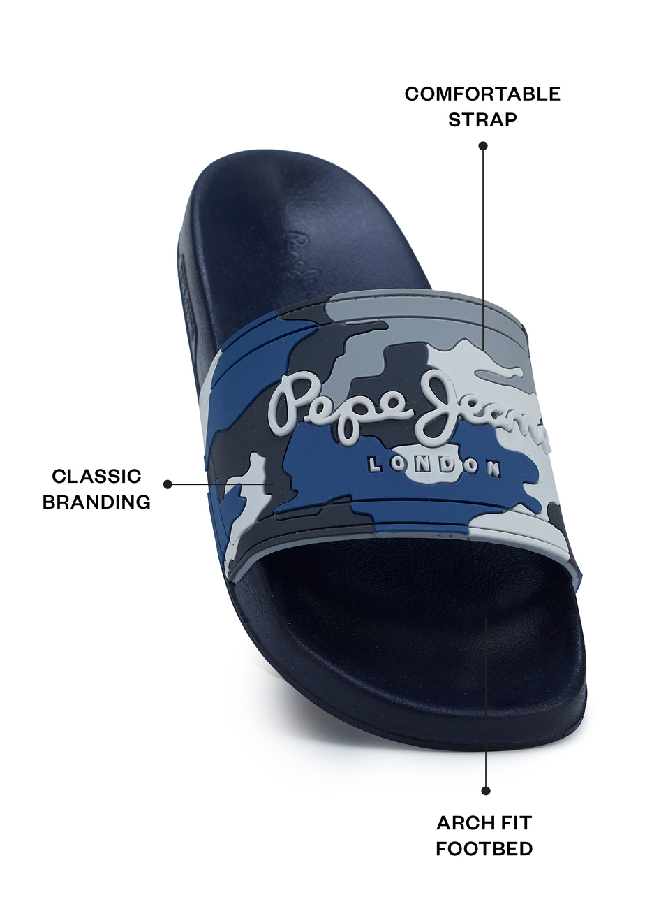 Men Blue Camouflage Slip On Slides, , large image number 2