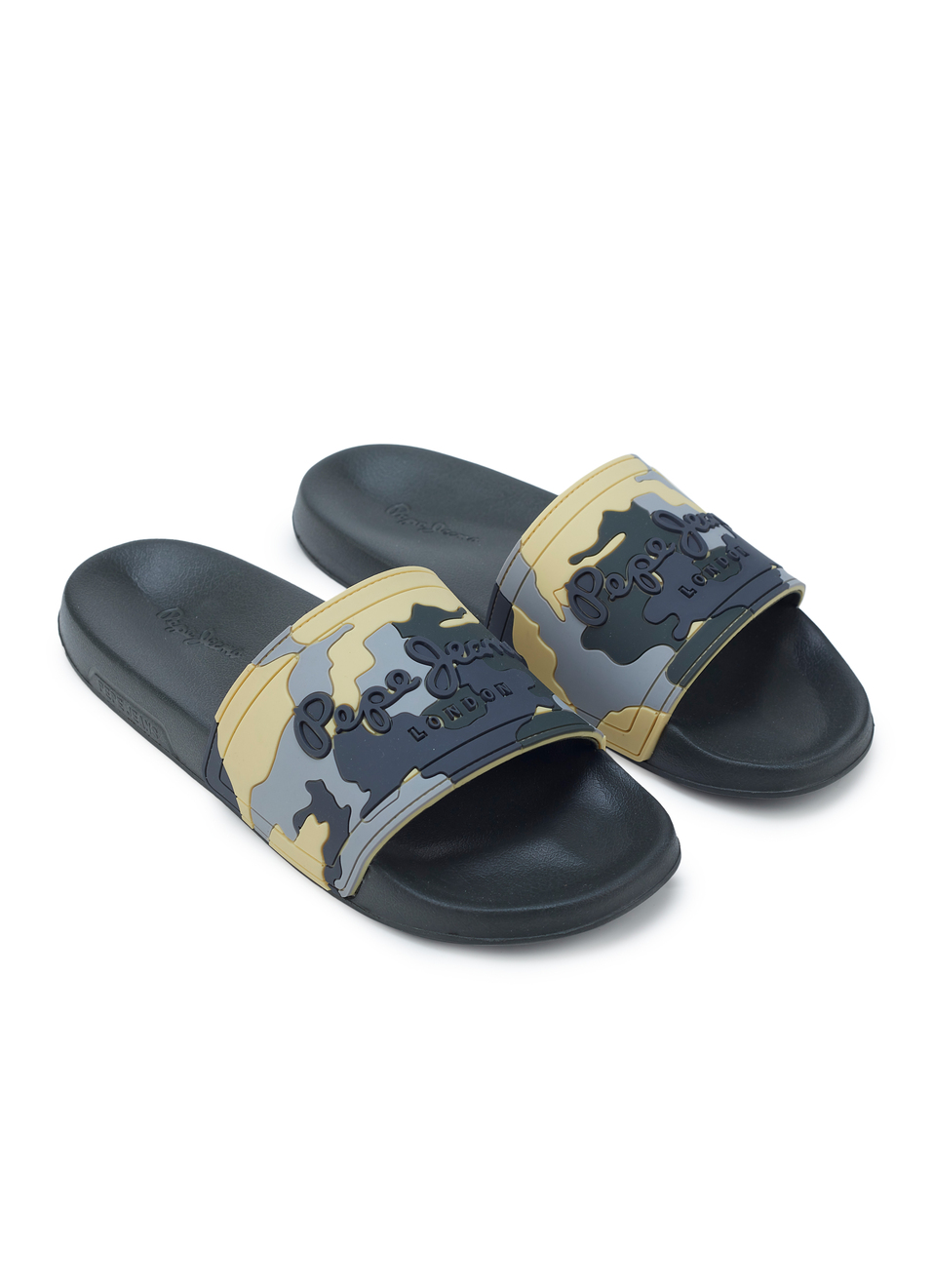 Men Olive Green Camouflage Slip On Slides, , large image number 1