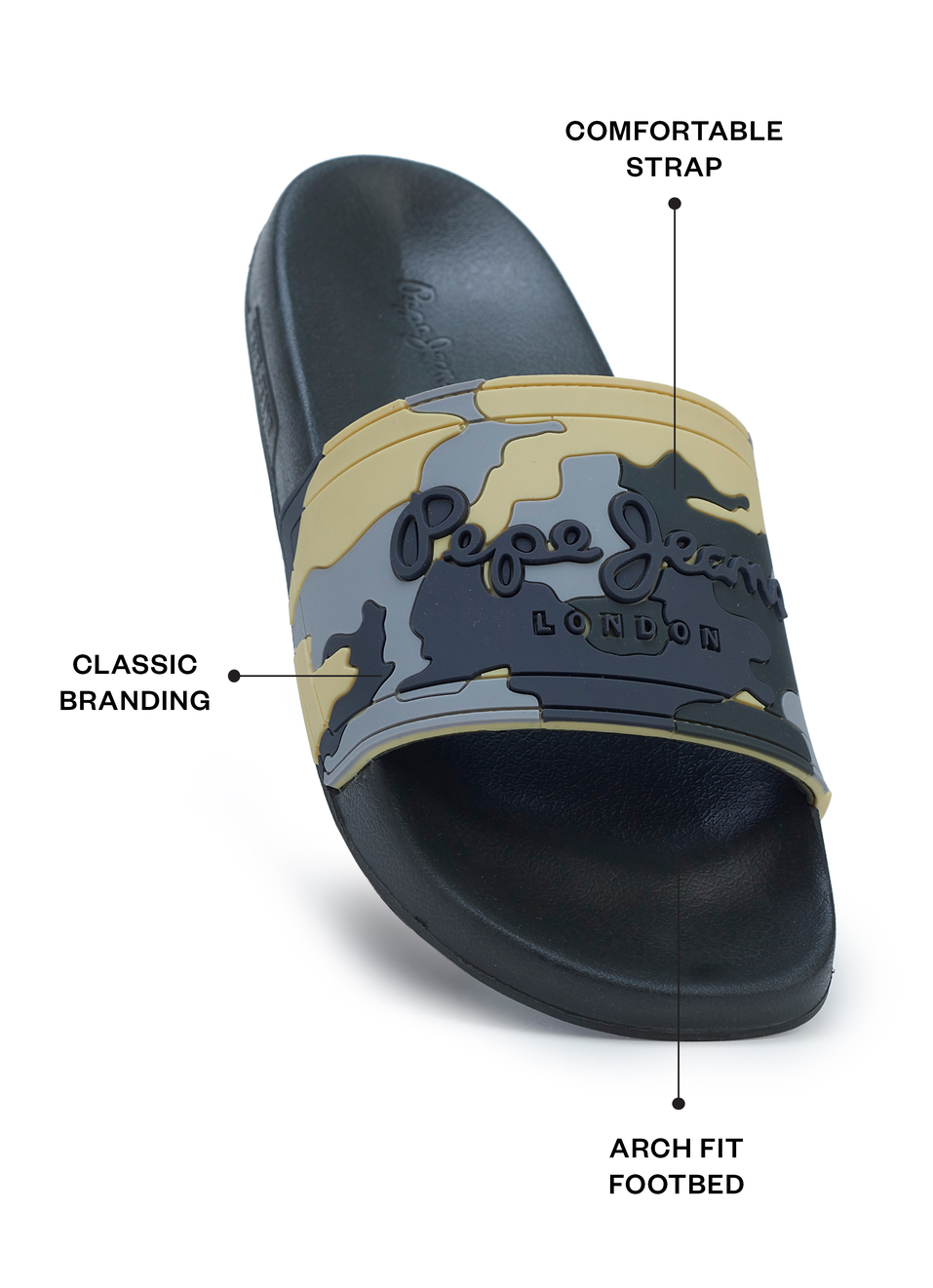 Men Olive Green Camouflage Slip On Slides, , large image number 2