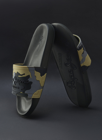 Men Olive Green Camouflage Slip On Slides