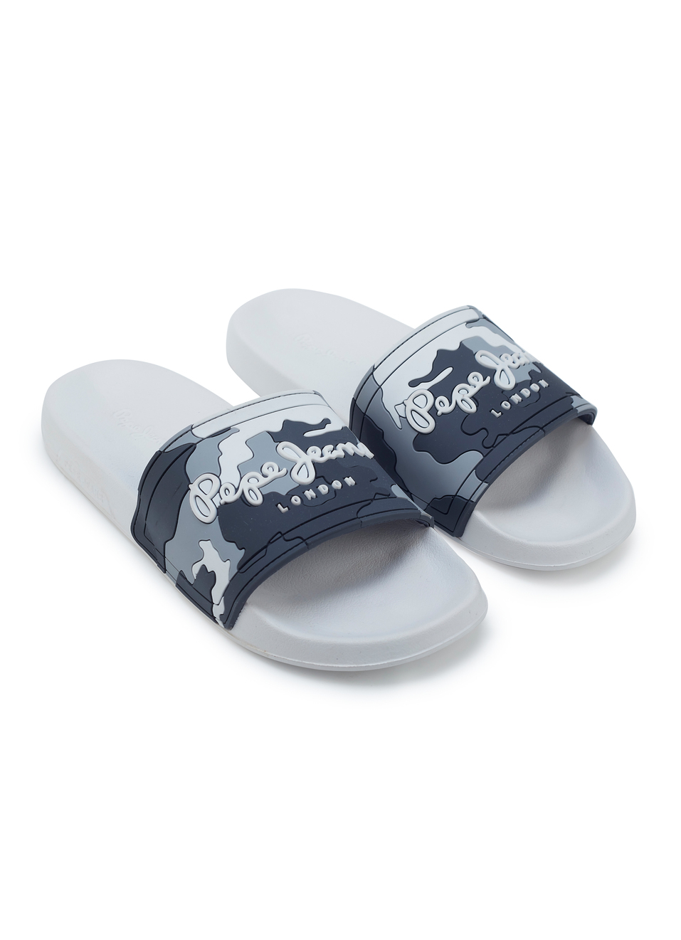 Men White Camouflage Slip On Slides, , large image number 1