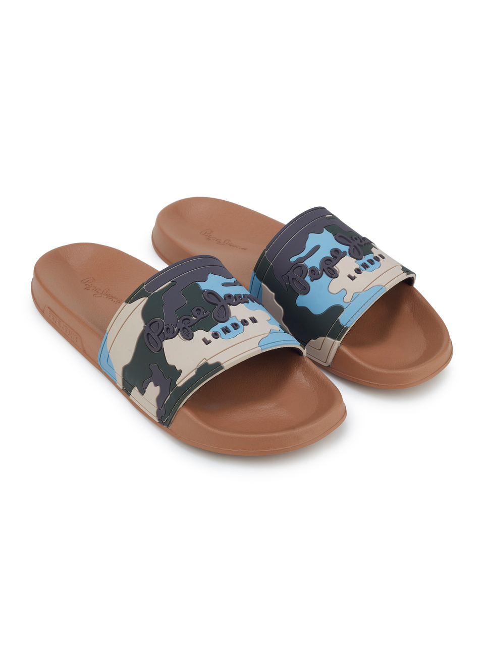 Men Caramel Beige Camouflage Slip On Slides, , large image number 1
