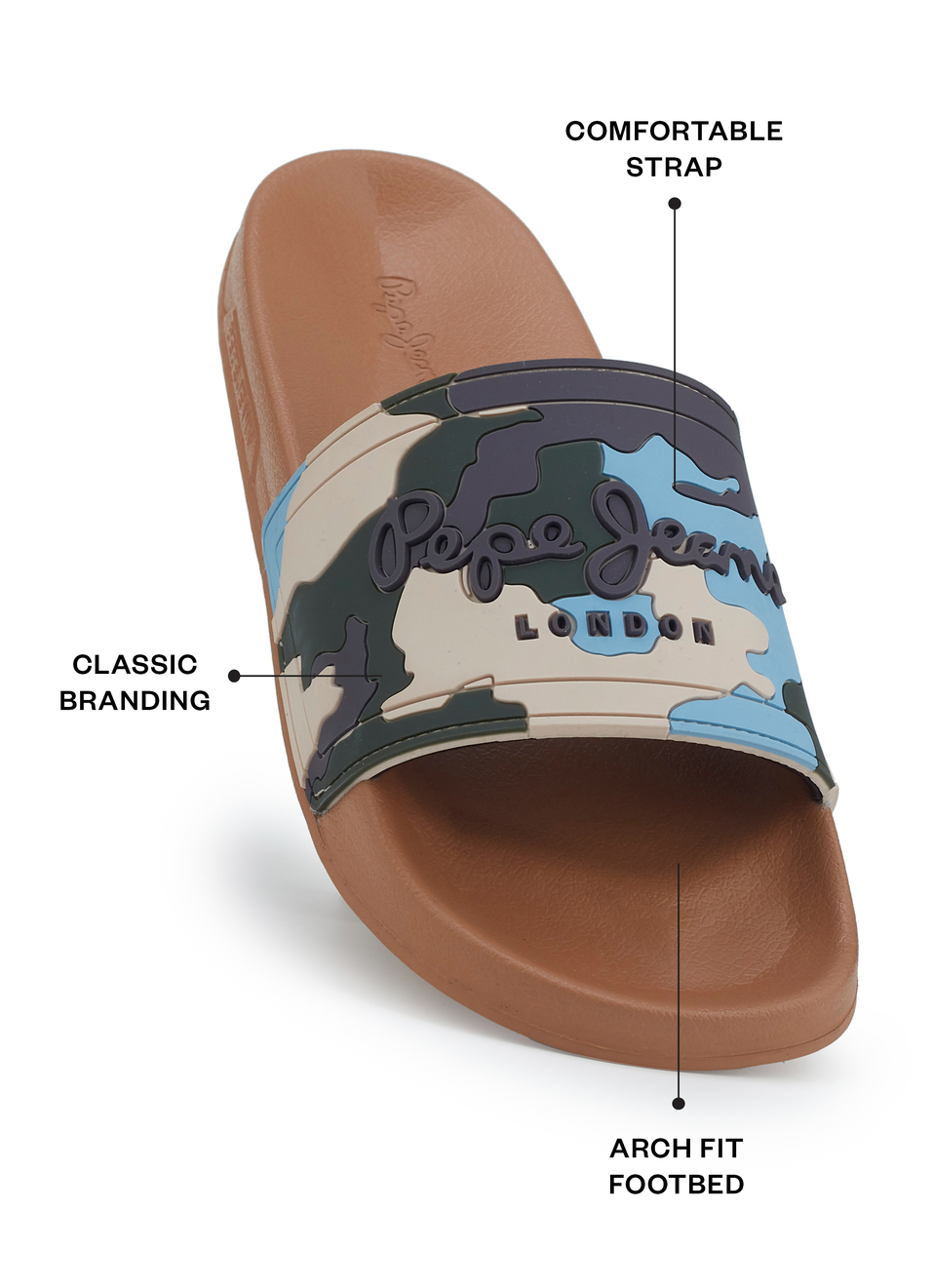 Men Caramel Beige Camouflage Slip On Slides, , large image number 2