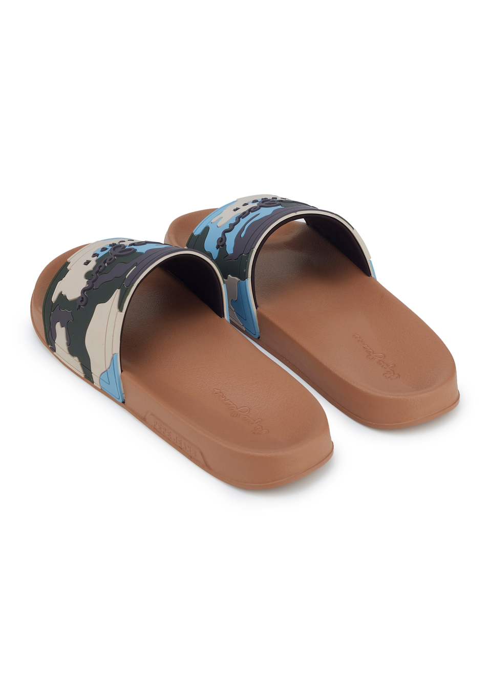 Men Caramel Beige Camouflage Slip On Slides, , large image number 3