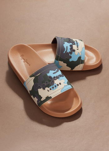 Men Caramel Beige Camouflage Slip On Slides