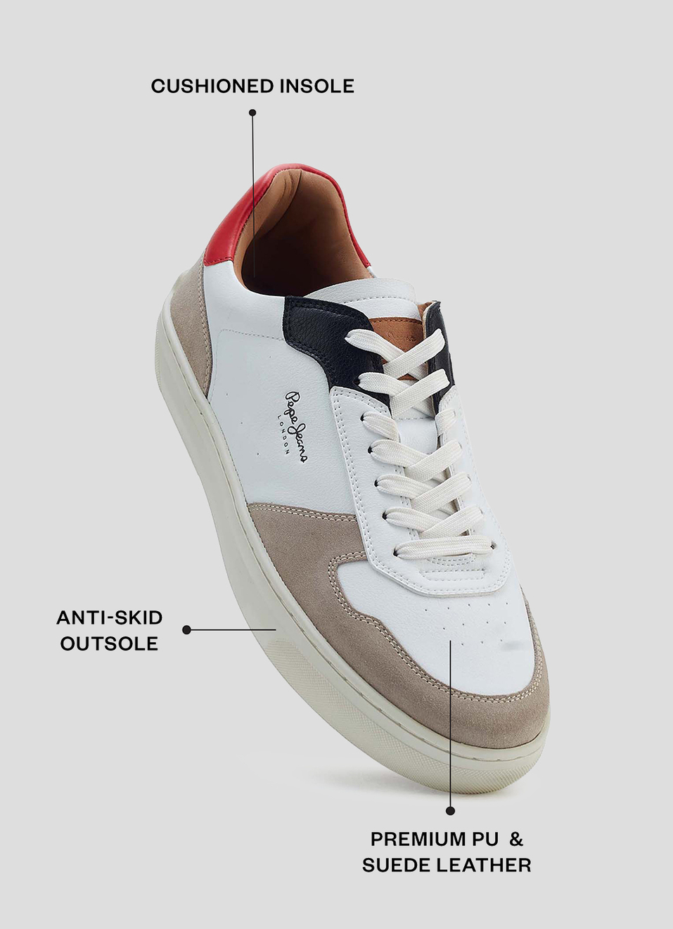 Men Red Colorblock Pu Suede Lace Up Sneakers, , large image number 2