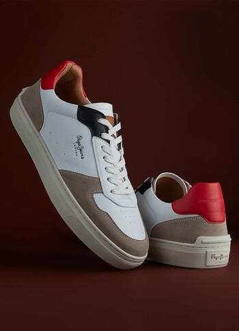 Men Red Colorblock Pu Suede Lace Up Sneakers