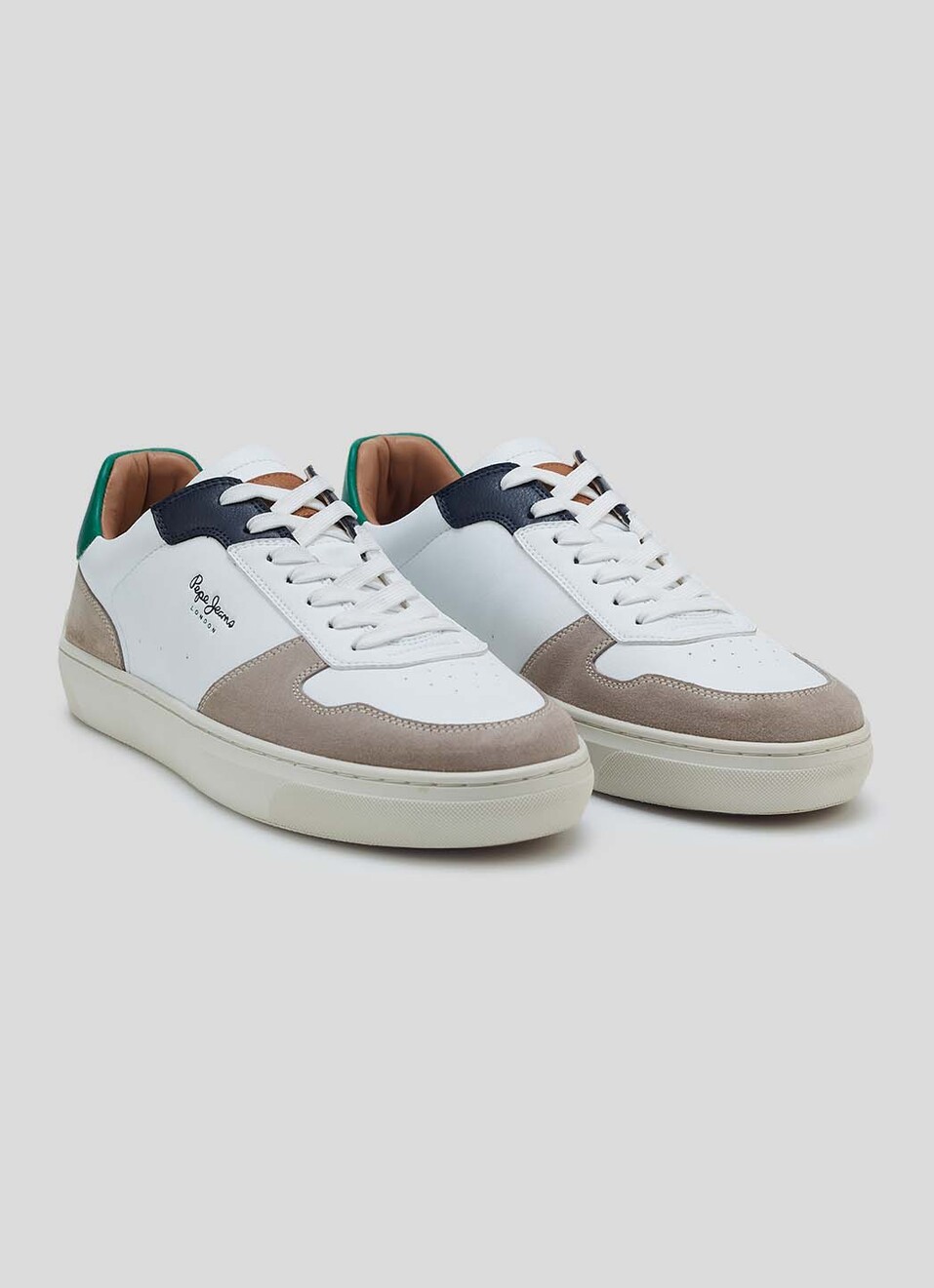 Men Green Colorblock Pu Suede Lace Up Sneakers, , large image number 1