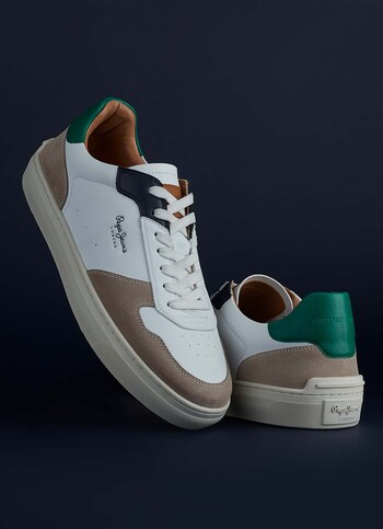 Men Green Colorblock Pu Suede Lace Up Sneakers
