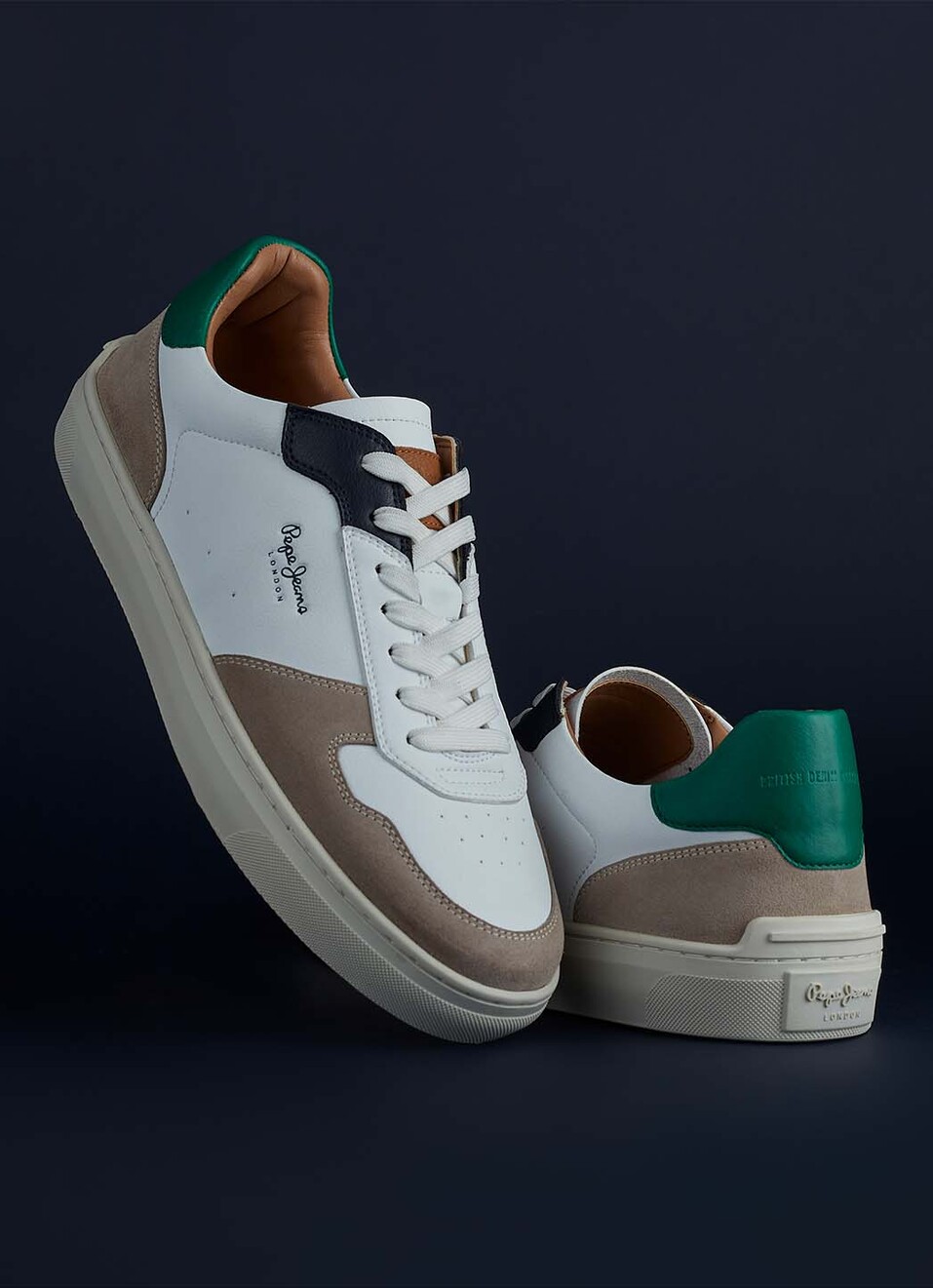 Men Green Colorblock Pu Suede Lace Up Sneakers, , large image number 0