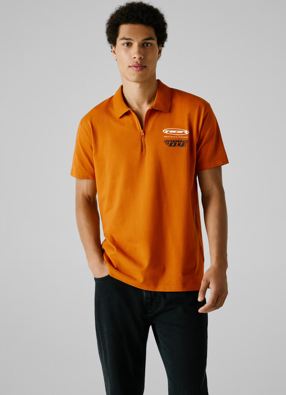 Red Bull Racing X Pepe Jeans Orange Half Zip Pique Polo, , large image number 1