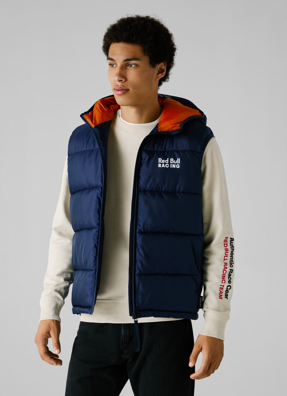 Red Bull Racing X Pepe Jeans Blue Printed Logo Hooded Gilet, , large image number 1