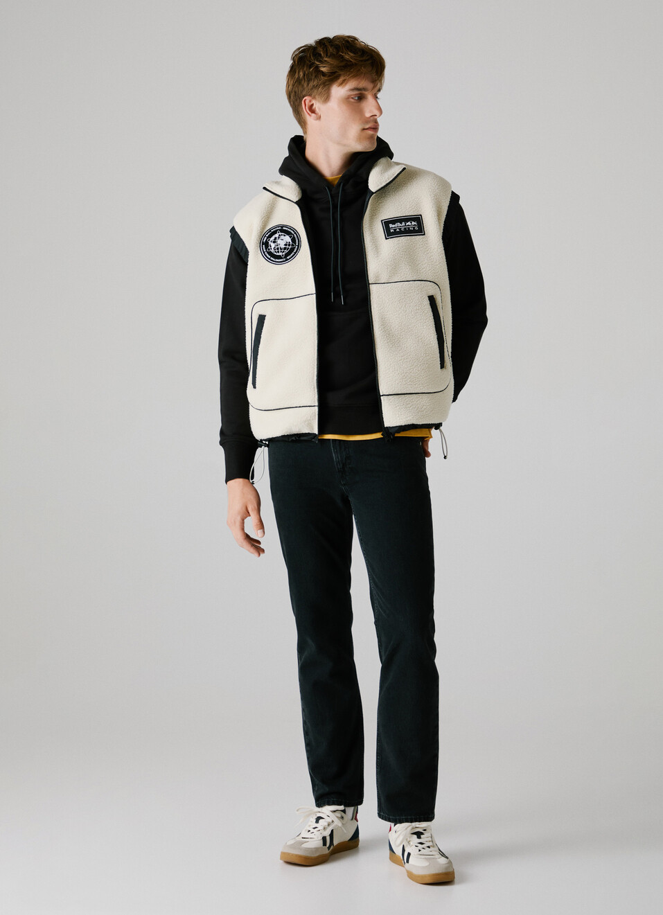 Red Bull Racing X Pepe Jeans Ecru Fleece Color Block Gilet, , large image number 3