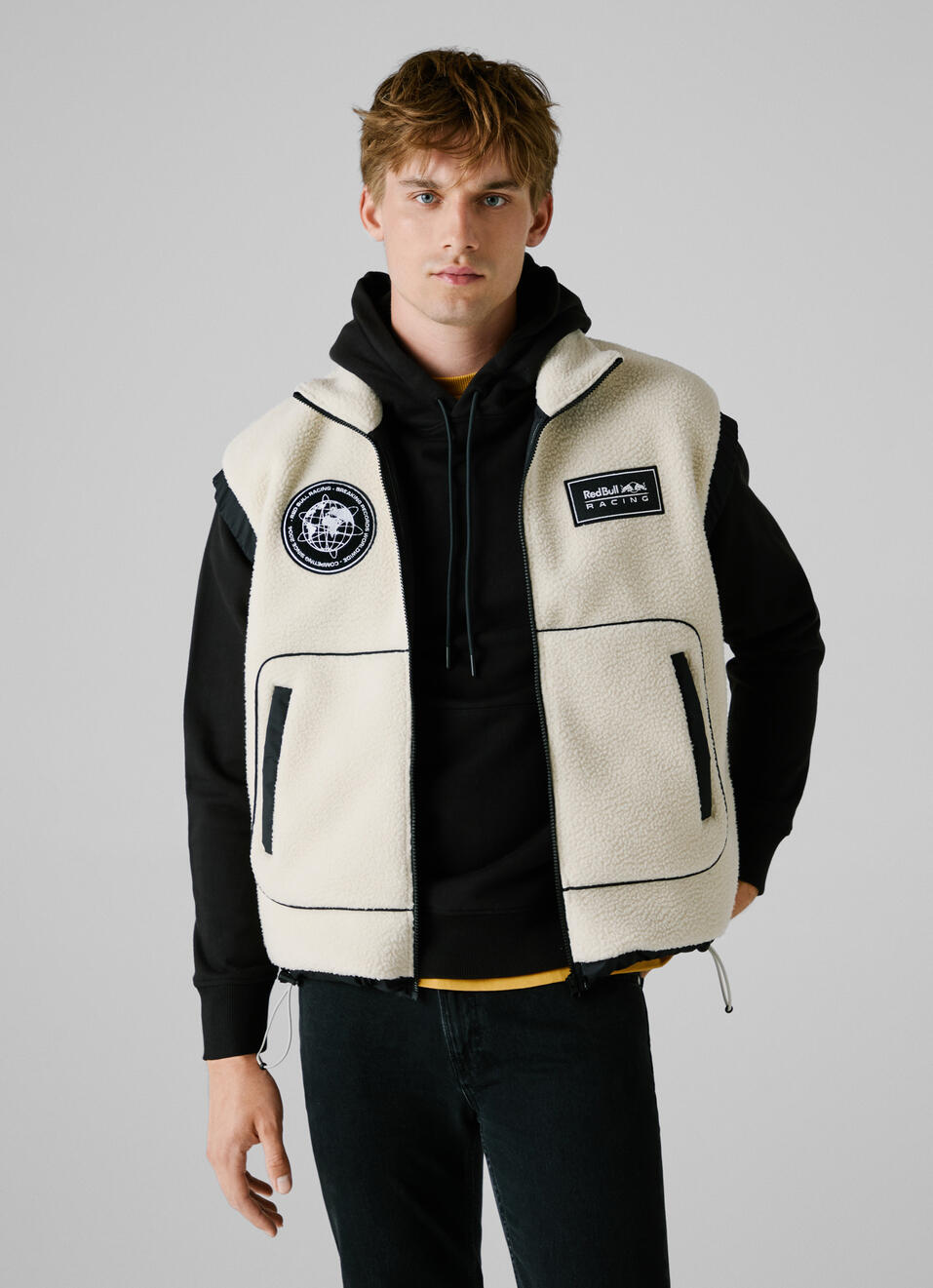 Red Bull Racing X Pepe Jeans Ecru Fleece Color Block Gilet, , large image number 0