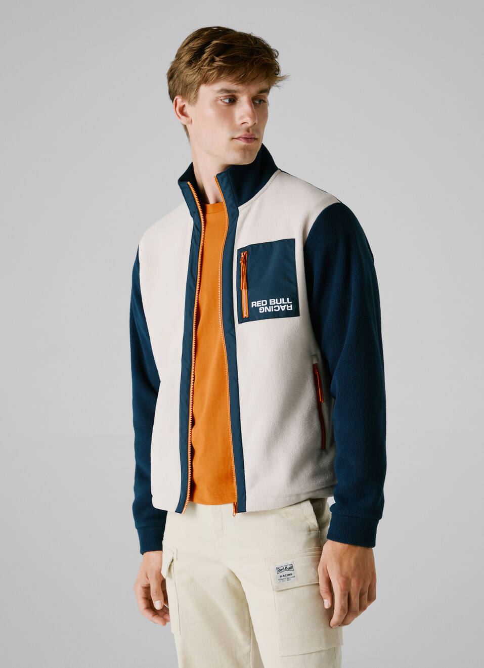 Red Bull Racing X Pepe Jeans Ecru Fleece Color Block Jacket, , large image number 1