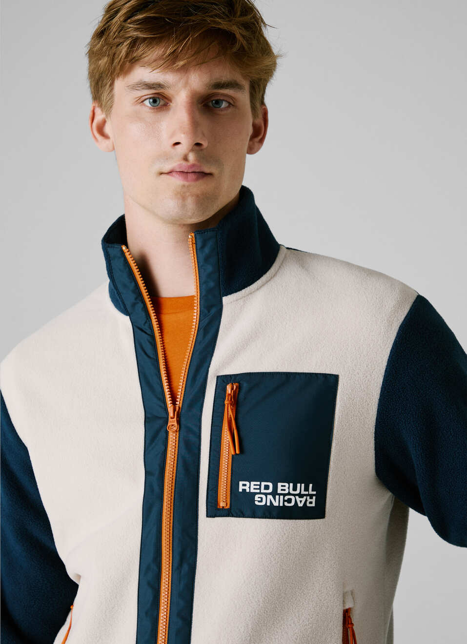 Red Bull Racing X Pepe Jeans Ecru Fleece Color Block Jacket, , large image number 4